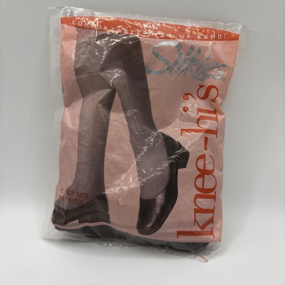 Lot-9Pair NOS Vtg Y2K Silkies Knee-hi's Stockings Mocha Day Sheer One Size
